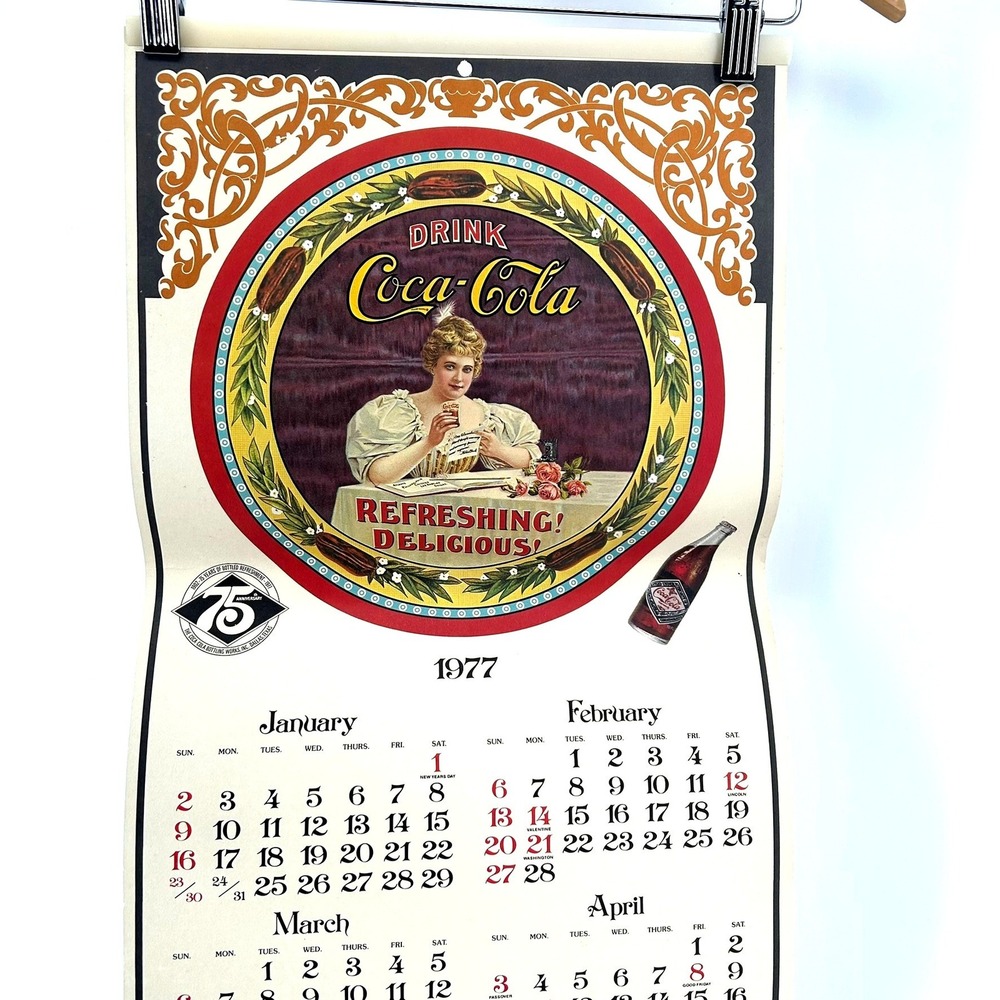 VTG Coca-Cola 1977 Calendar 75th Anniversary Advertising Poster Victorian Art